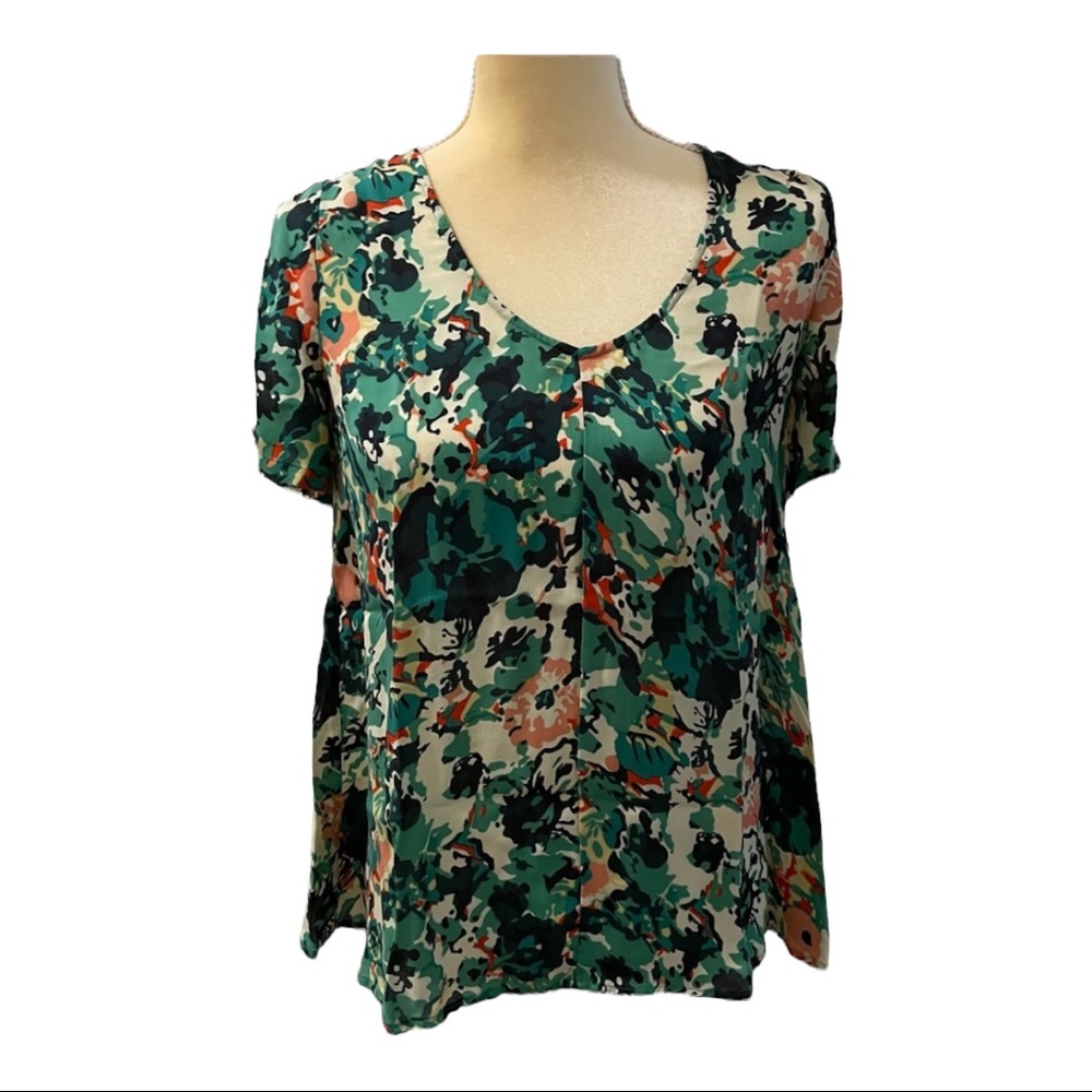 JOIE Scoop Neck Floral Print Silk Short Sleeve Blouse‎ Top Size XS
